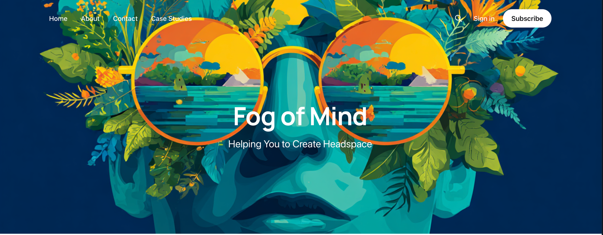 a cool illustrated midjourney image of a head with flowers and sunglasses